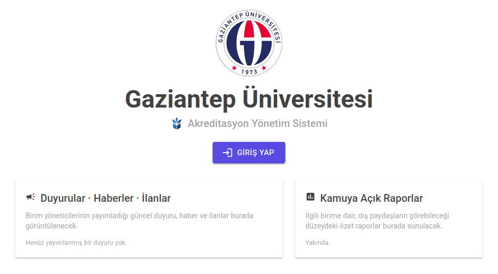 Sistem Giriş ve Duyurular Ekranı